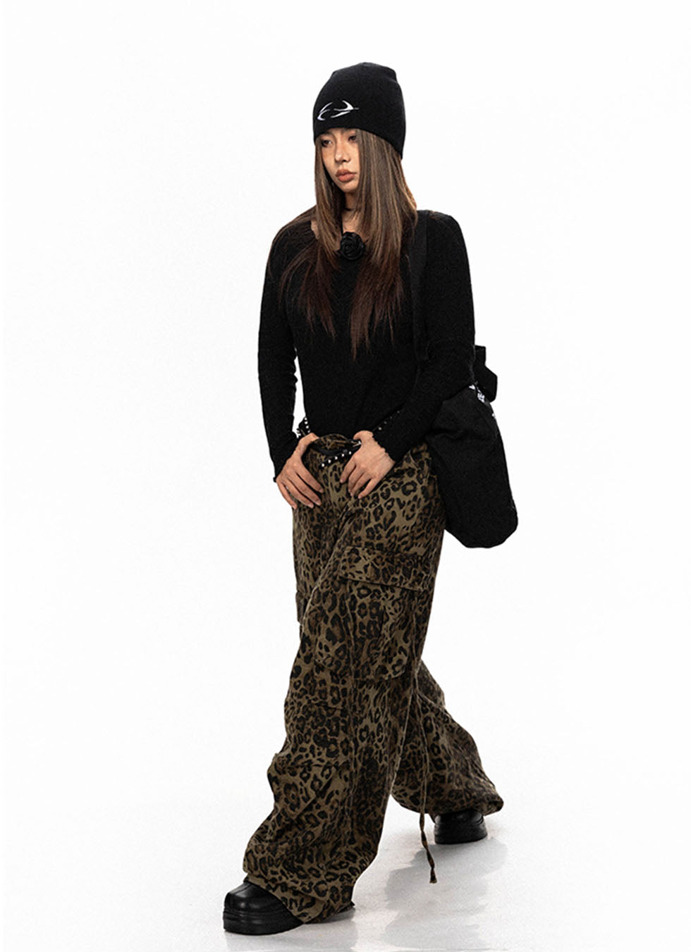 Street Leopard Print Wide Leg Cargo