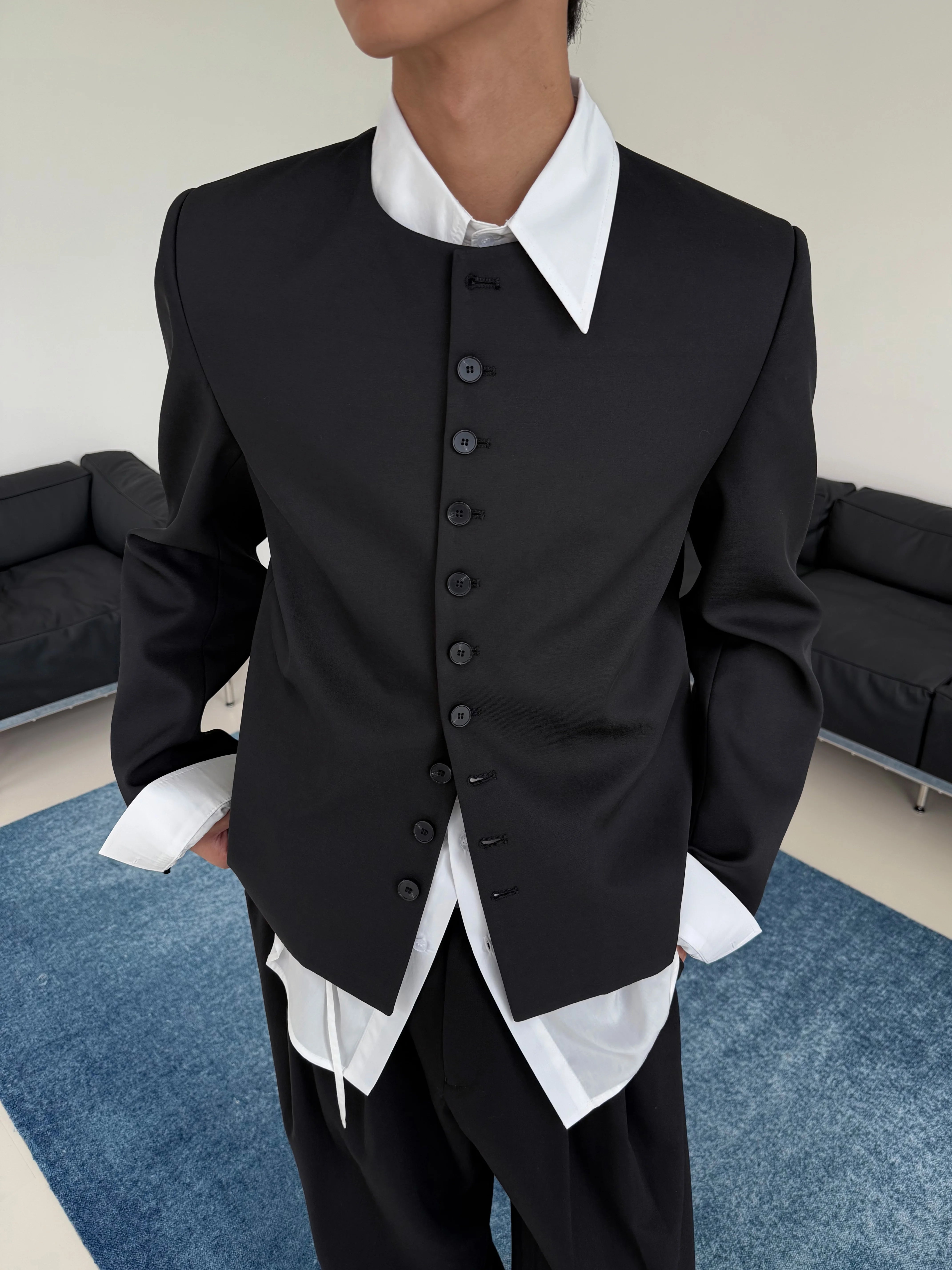 Noir Column Structured Button Blazer