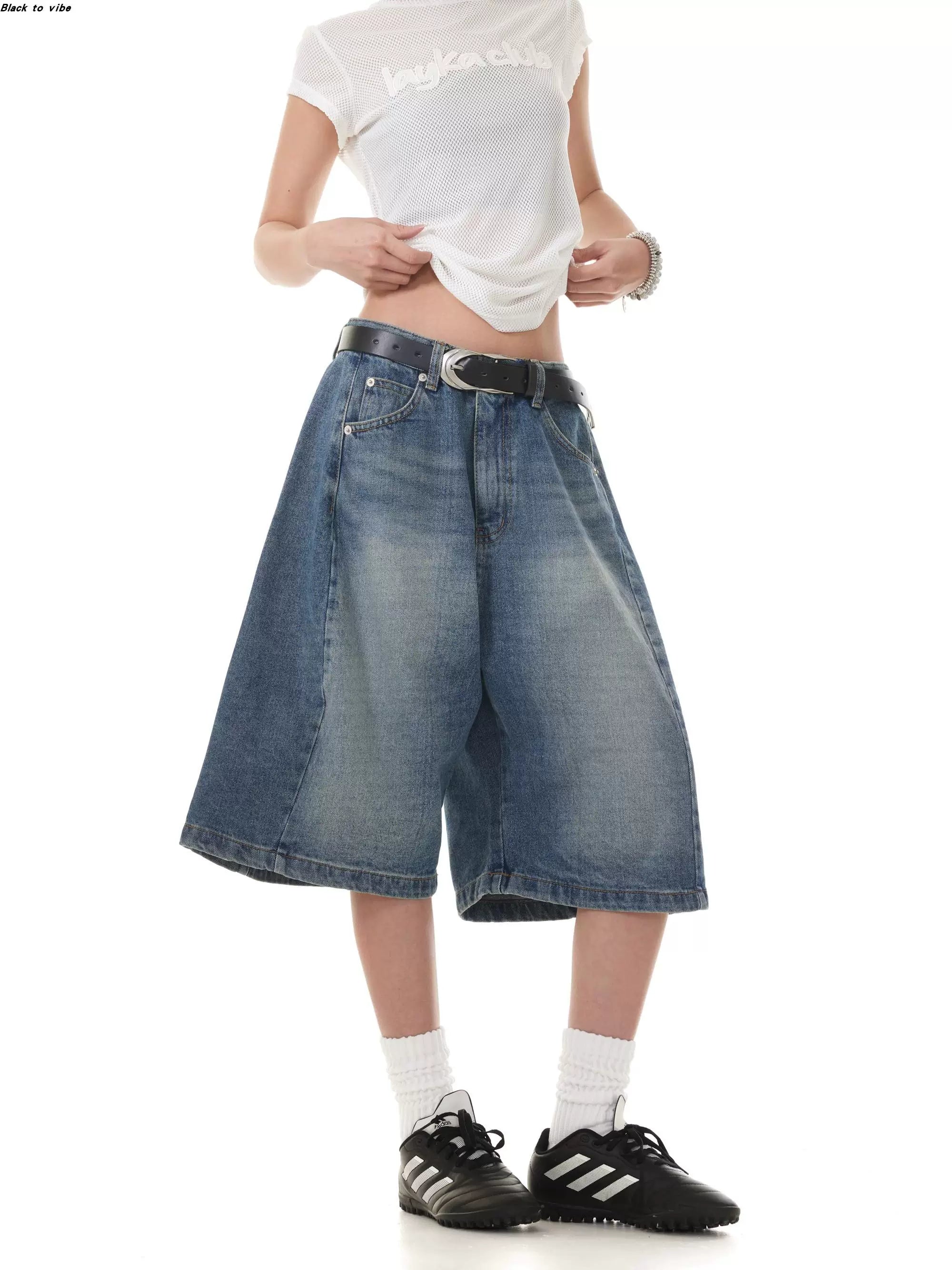 Washed Denim Bermuda Shorts - blue front view