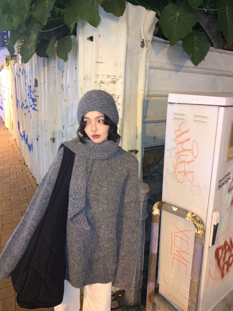 Fuzzy Oversized Sweater with Scarf