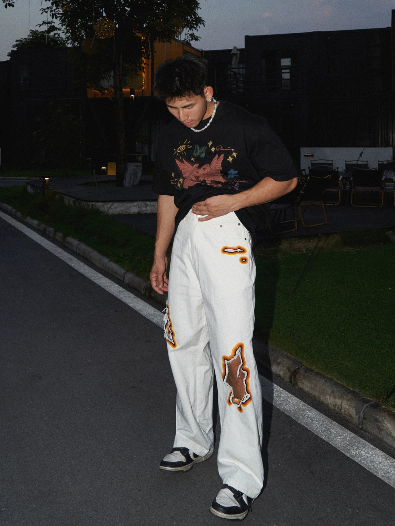 Burnt/Distressed Design Jeans