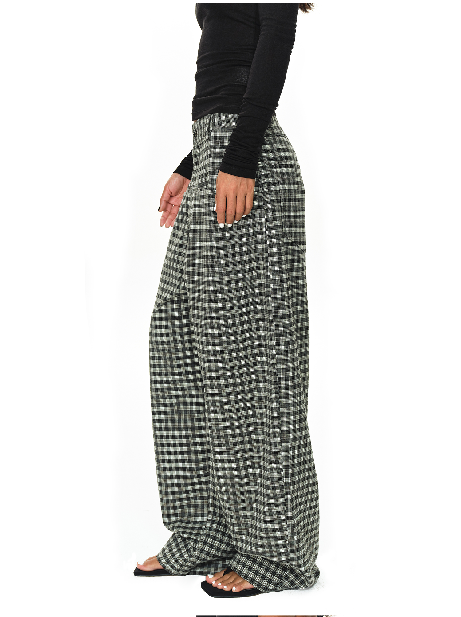 Grey and Black Checkered Loose Casual Pants