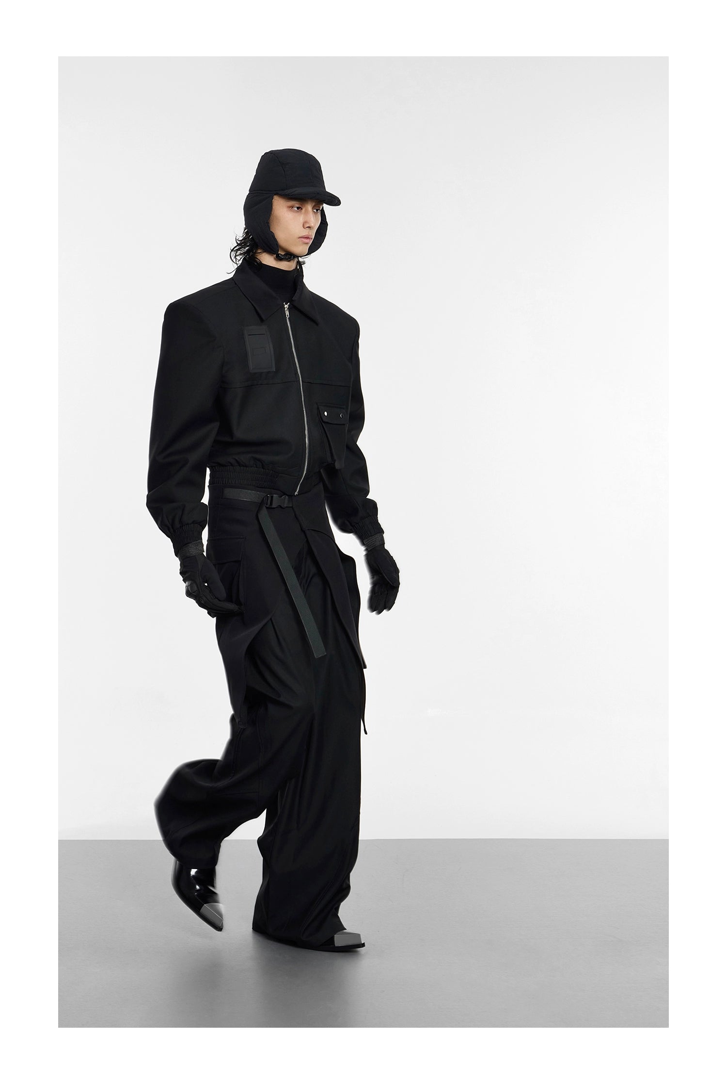Black Utility Zip Bomber Jacket