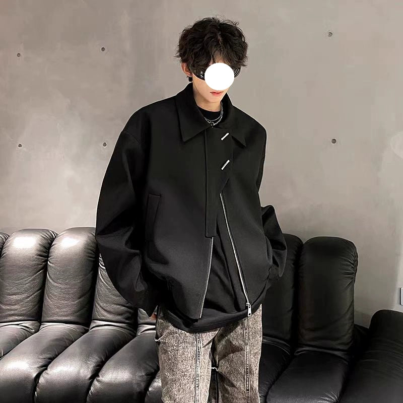 Black Bomber Jacket with Zipper Front