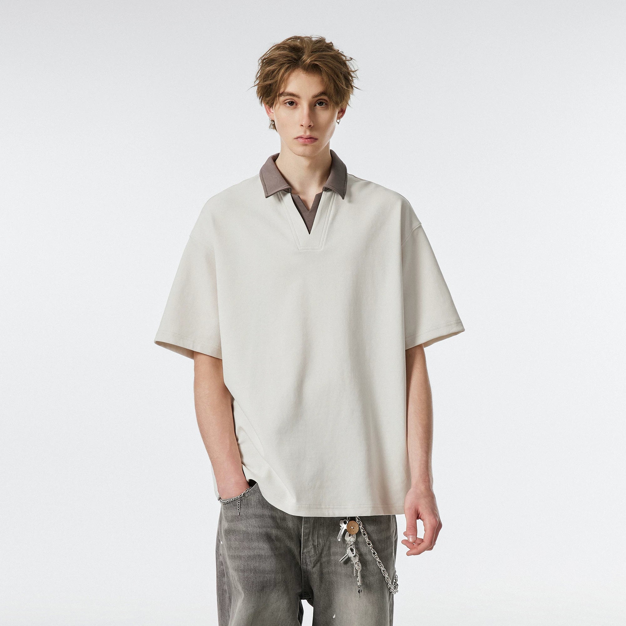 Contrast Collar Club Knit Polo Tee