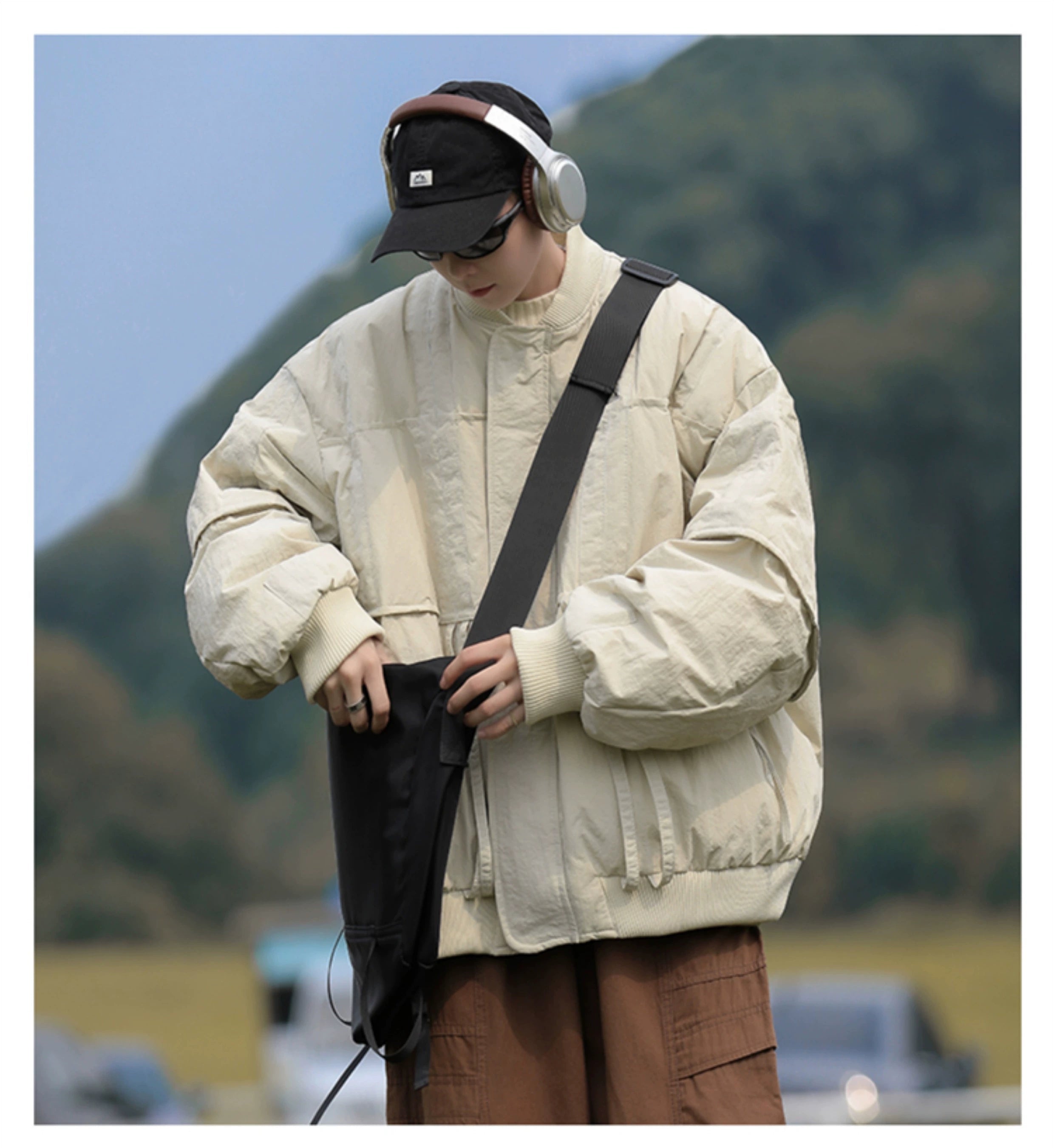 Oversized  Bomber Jacket with Ribbed Collar and Cuffs
