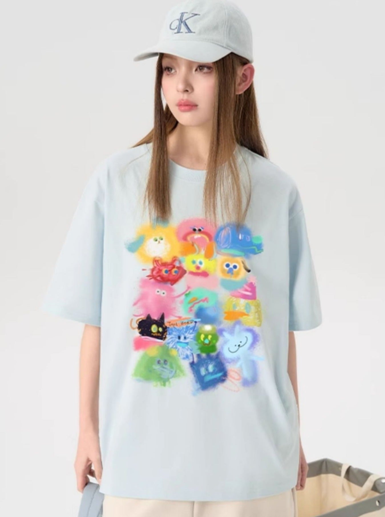 T-Shirt with Gradient Cartoon Print - chiclara