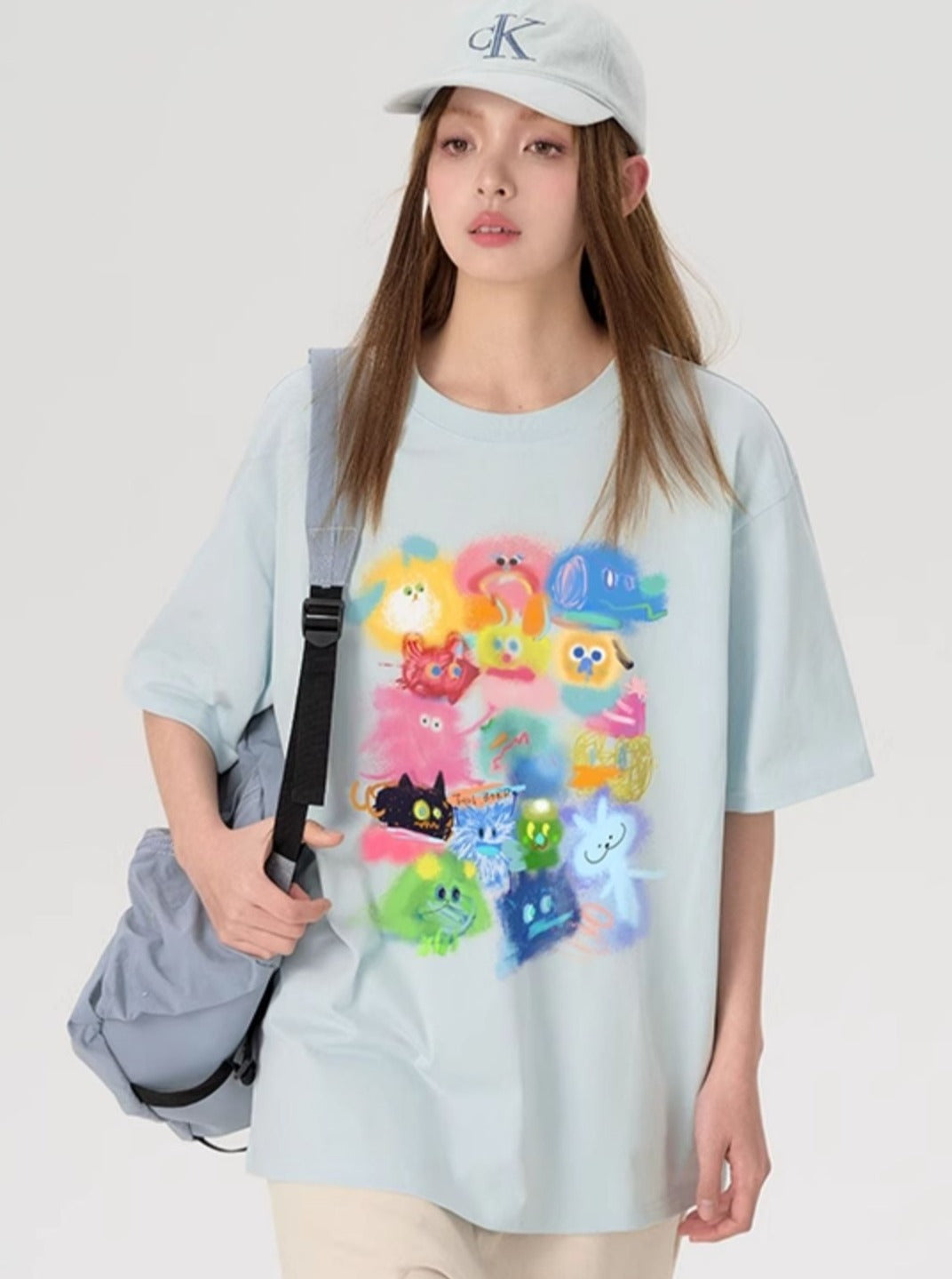 T-Shirt with Gradient Cartoon Print - chiclara