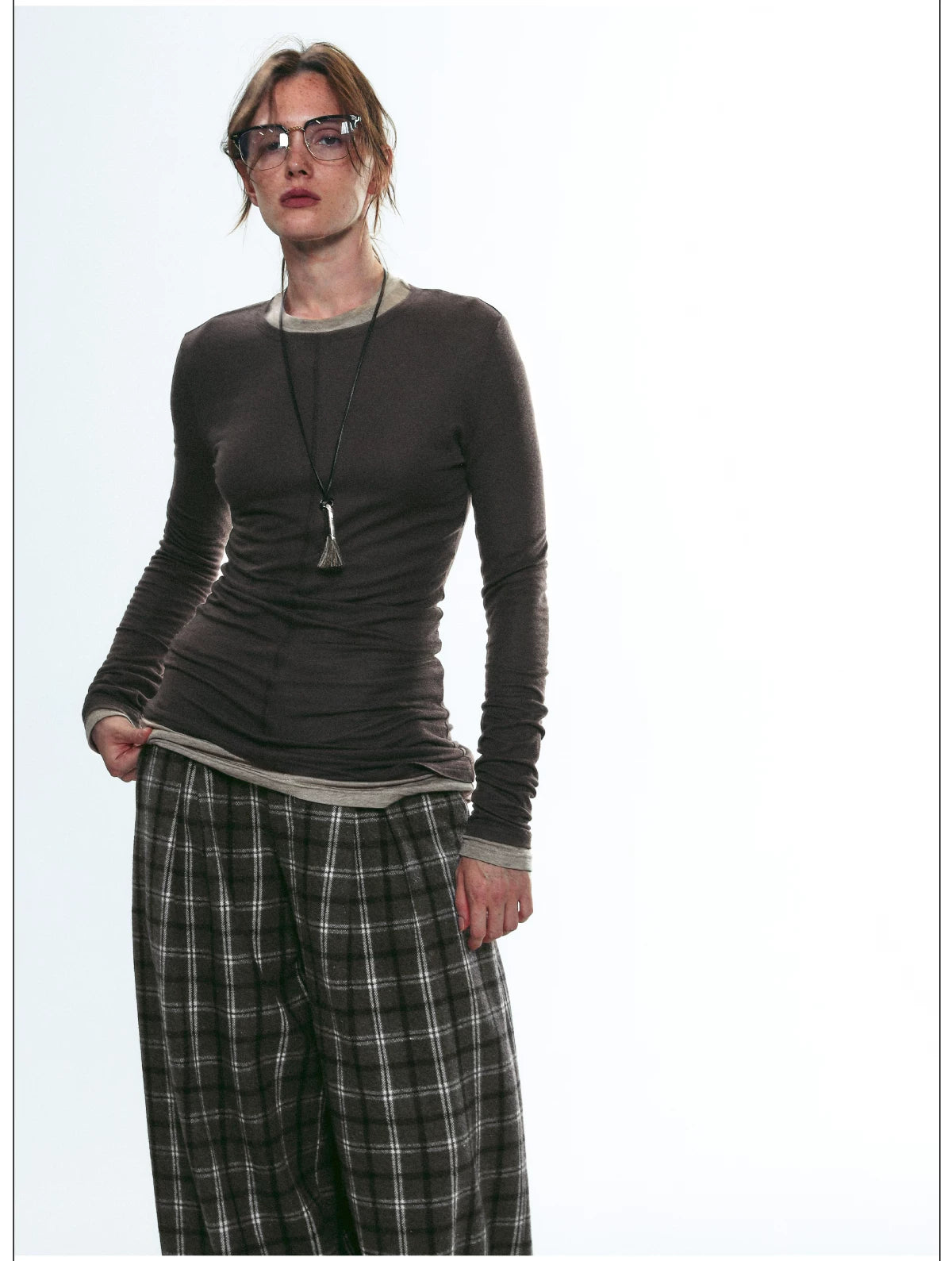 Sheer Ruched Long-Sleeve