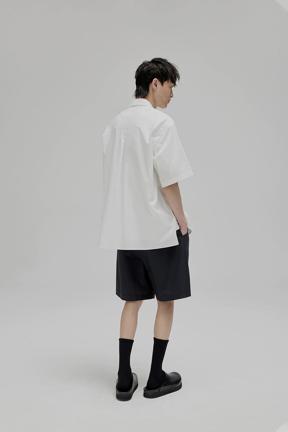 Square Collar Patch Pocket Short Sleeve Shirt