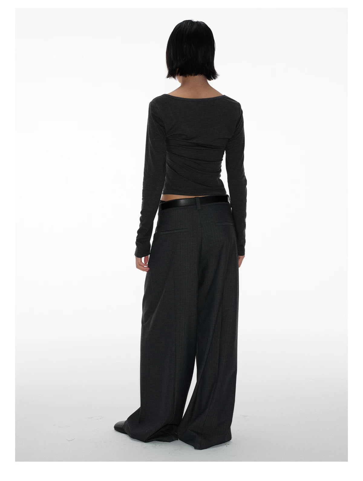 Belted Strap Tailored Wide-Leg Dress Trousers