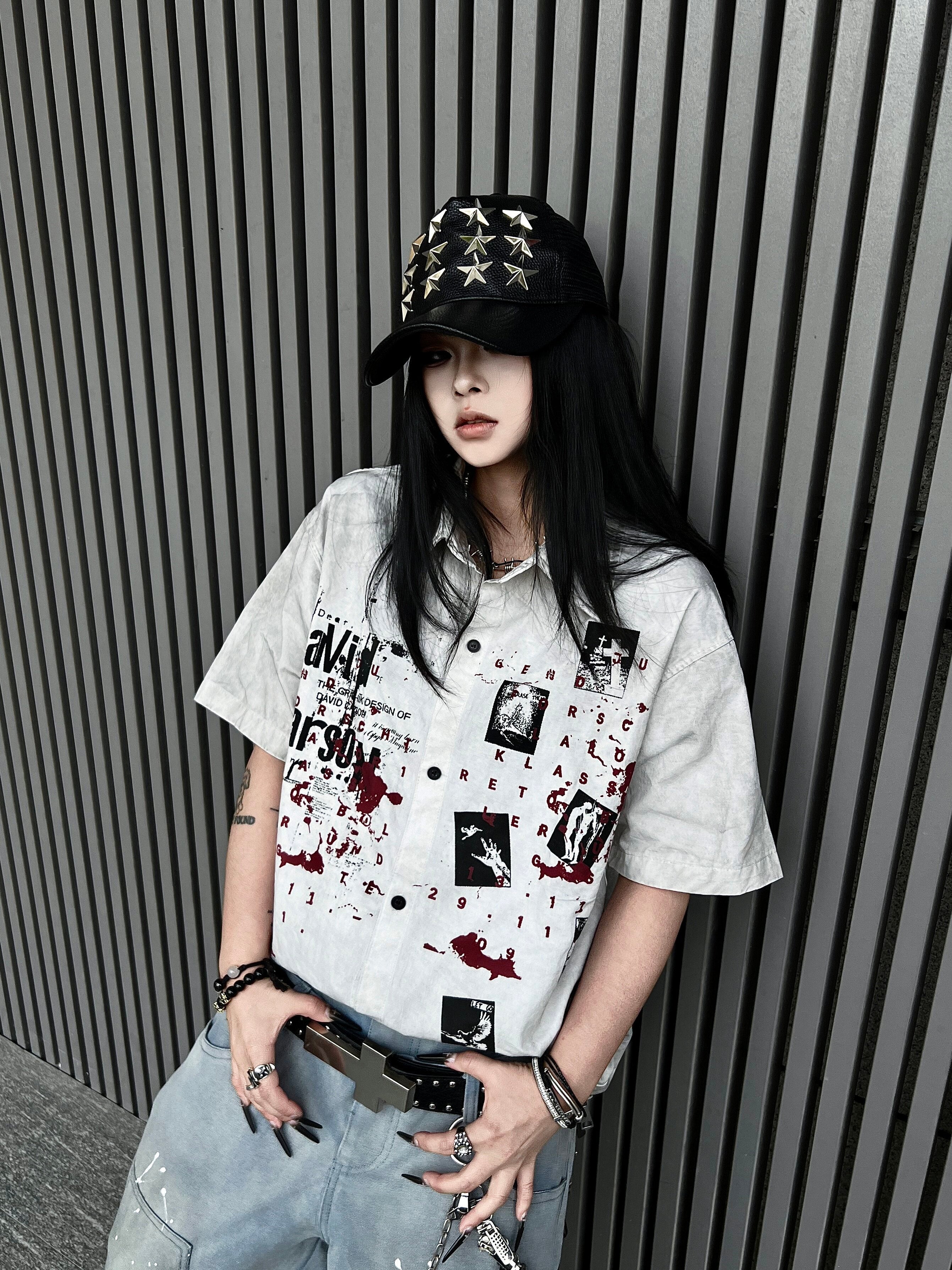 Men's Splatter Graphic-Print Short-Sleeve Shirt