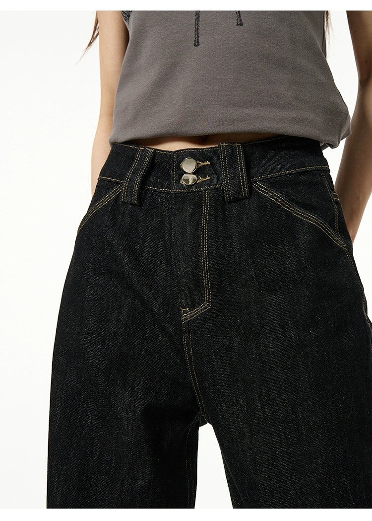 Wide-Leg Jeans with Cuffed Hems and Button Details