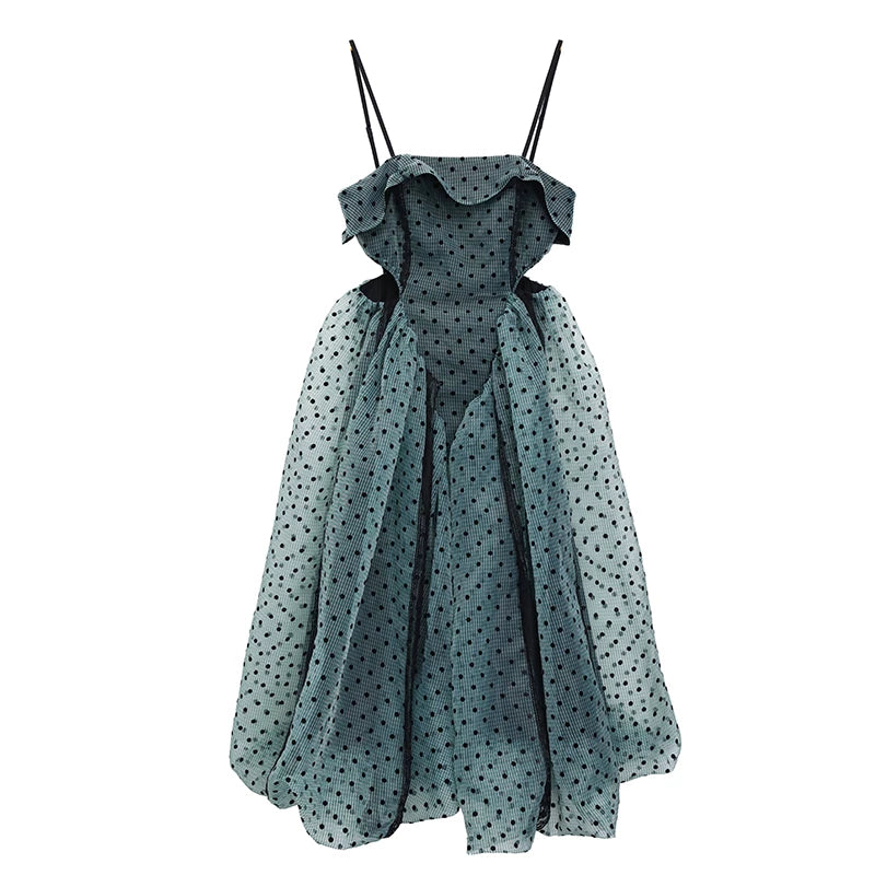 Sage Polka Dot Strapless Midi Dress