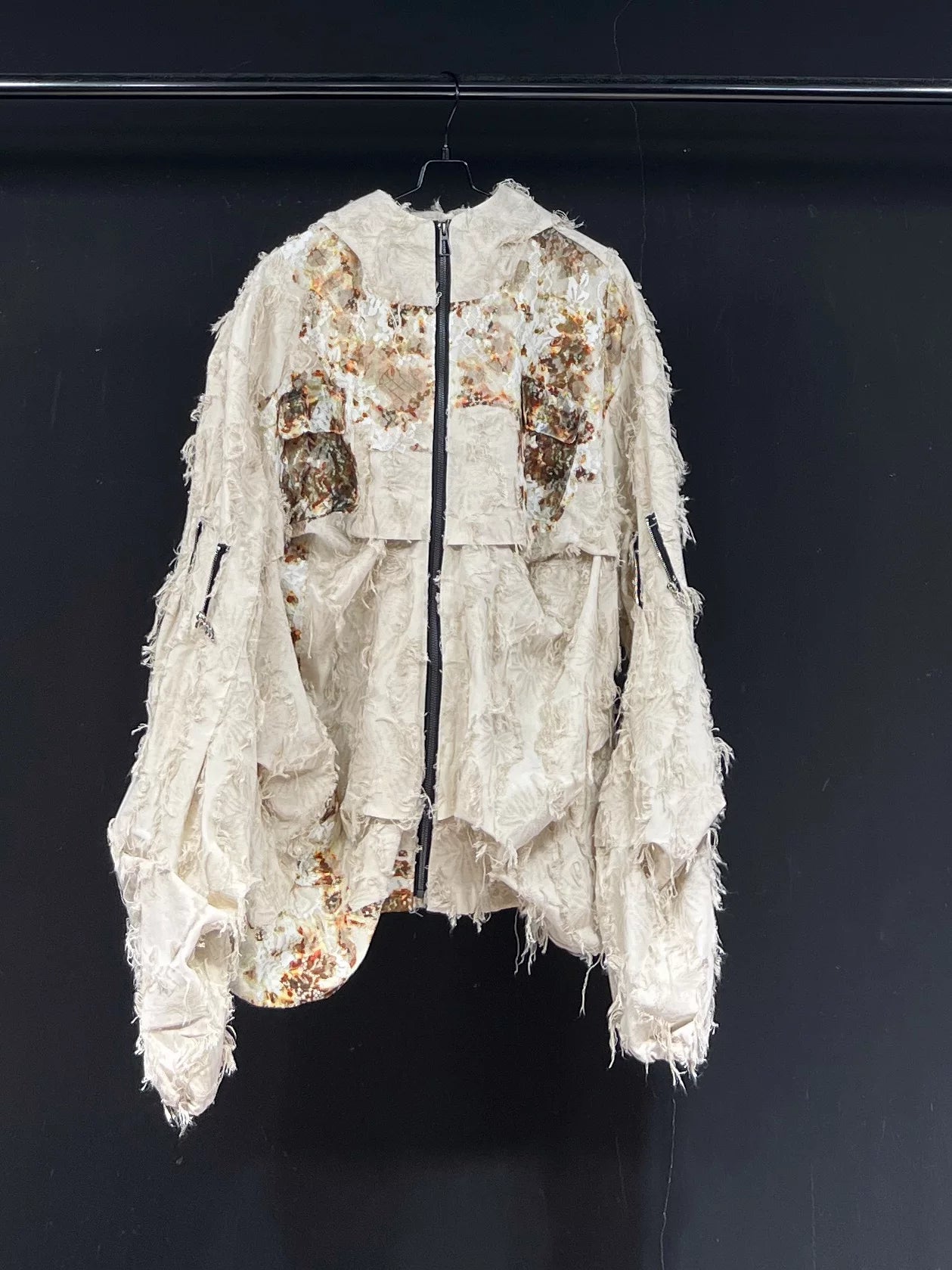 Rust Bloom Shag Texture Bomber Jacket