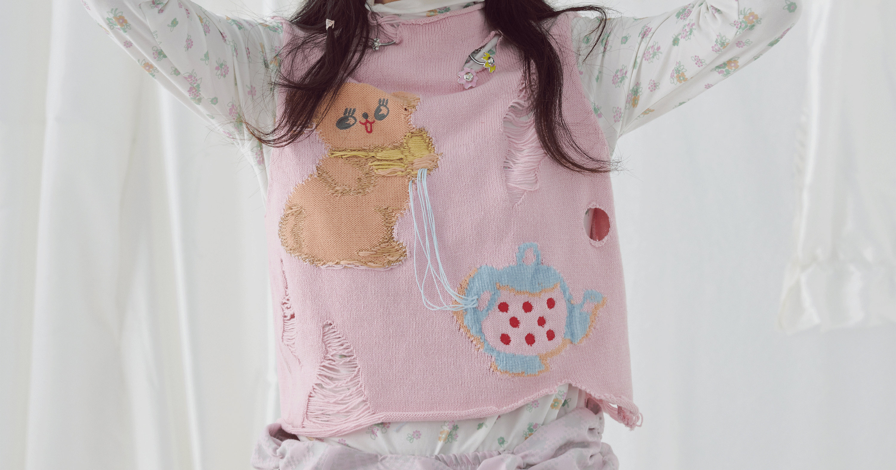 Tea Party Teddy Distressed Pink Vest