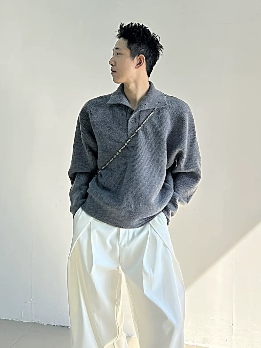 Slate Cloud Polo Knit Sweater