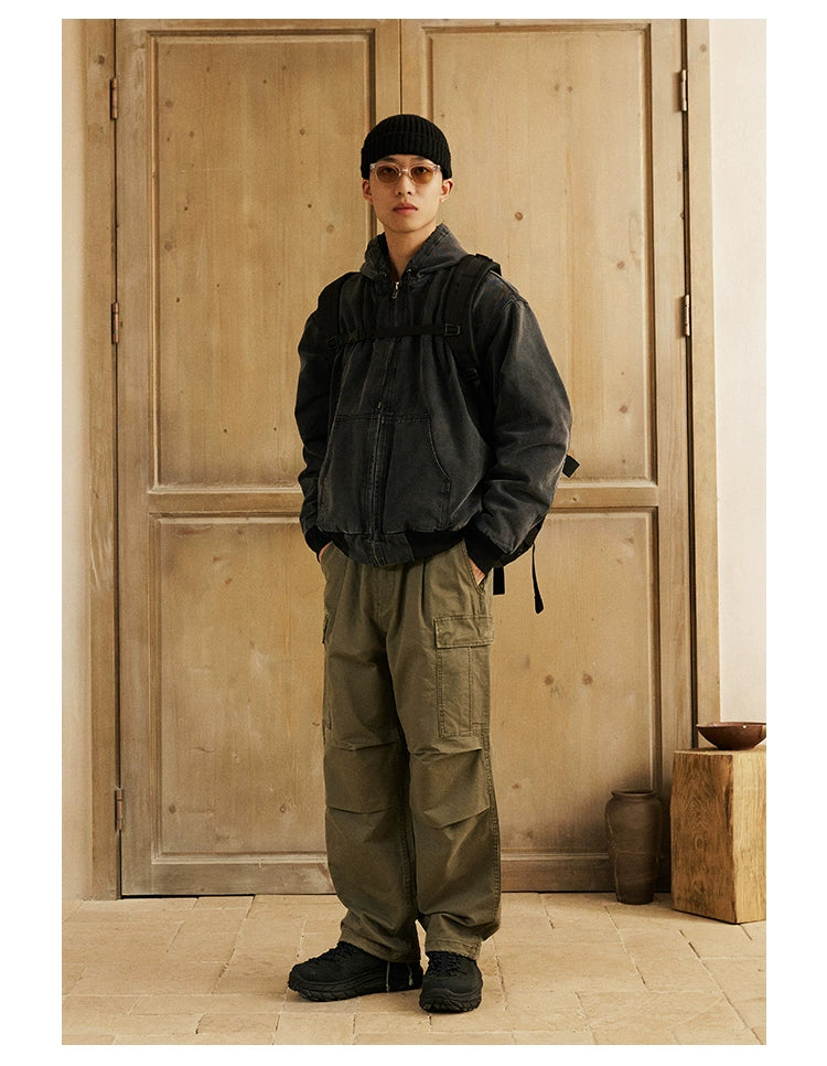 Military Green Straight Cargo Pants