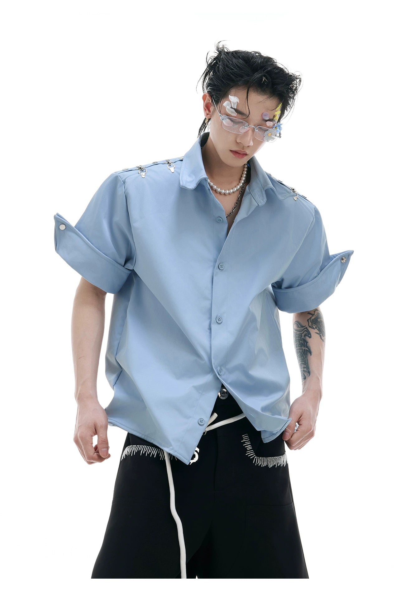 White Short Sleeve Button-Up Shirt