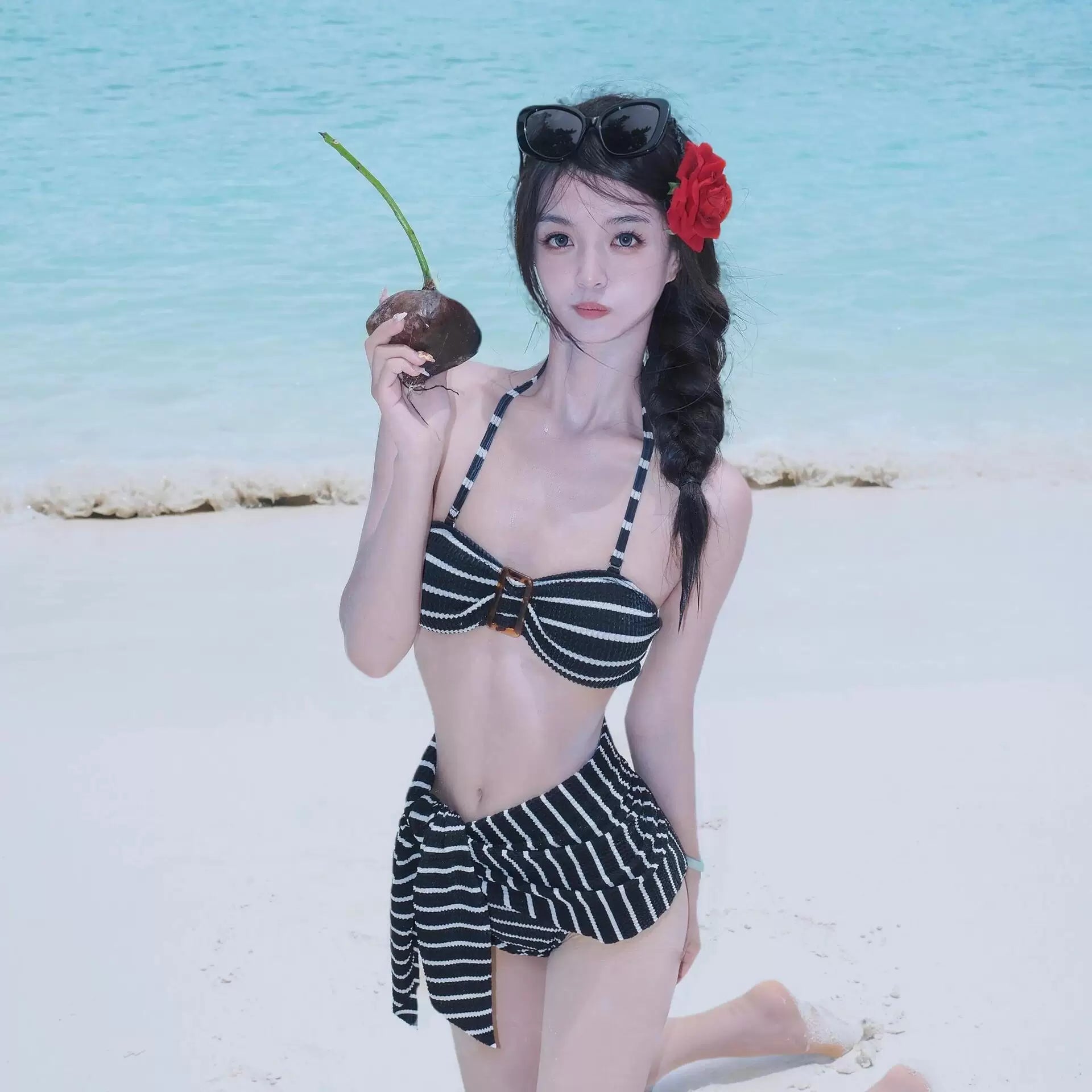 Tidal Stripe Shoreline Crop Bikini