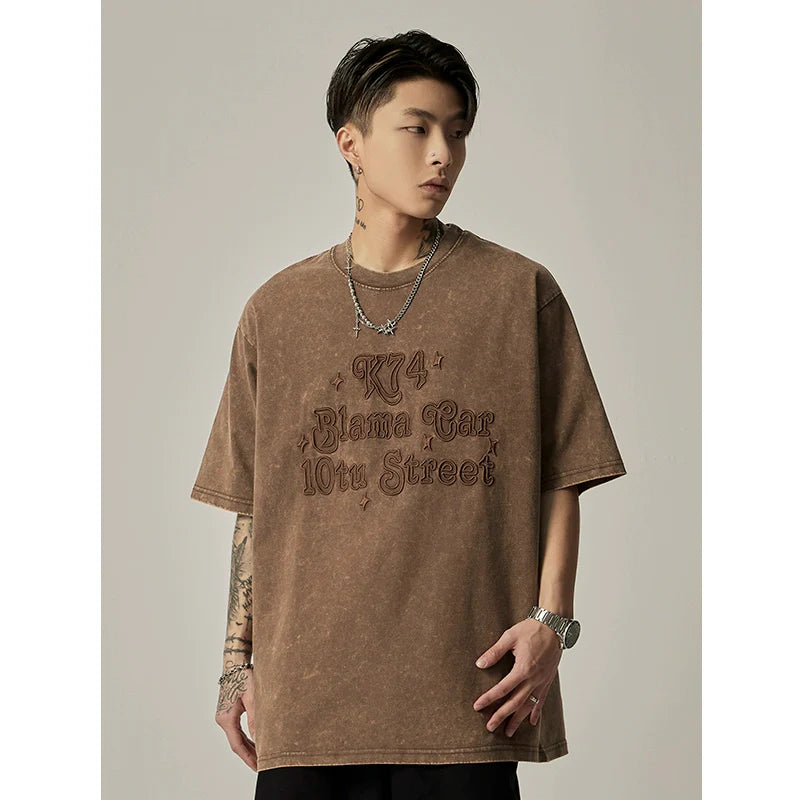 Embossed Text Vintage Wash Oversized Tee