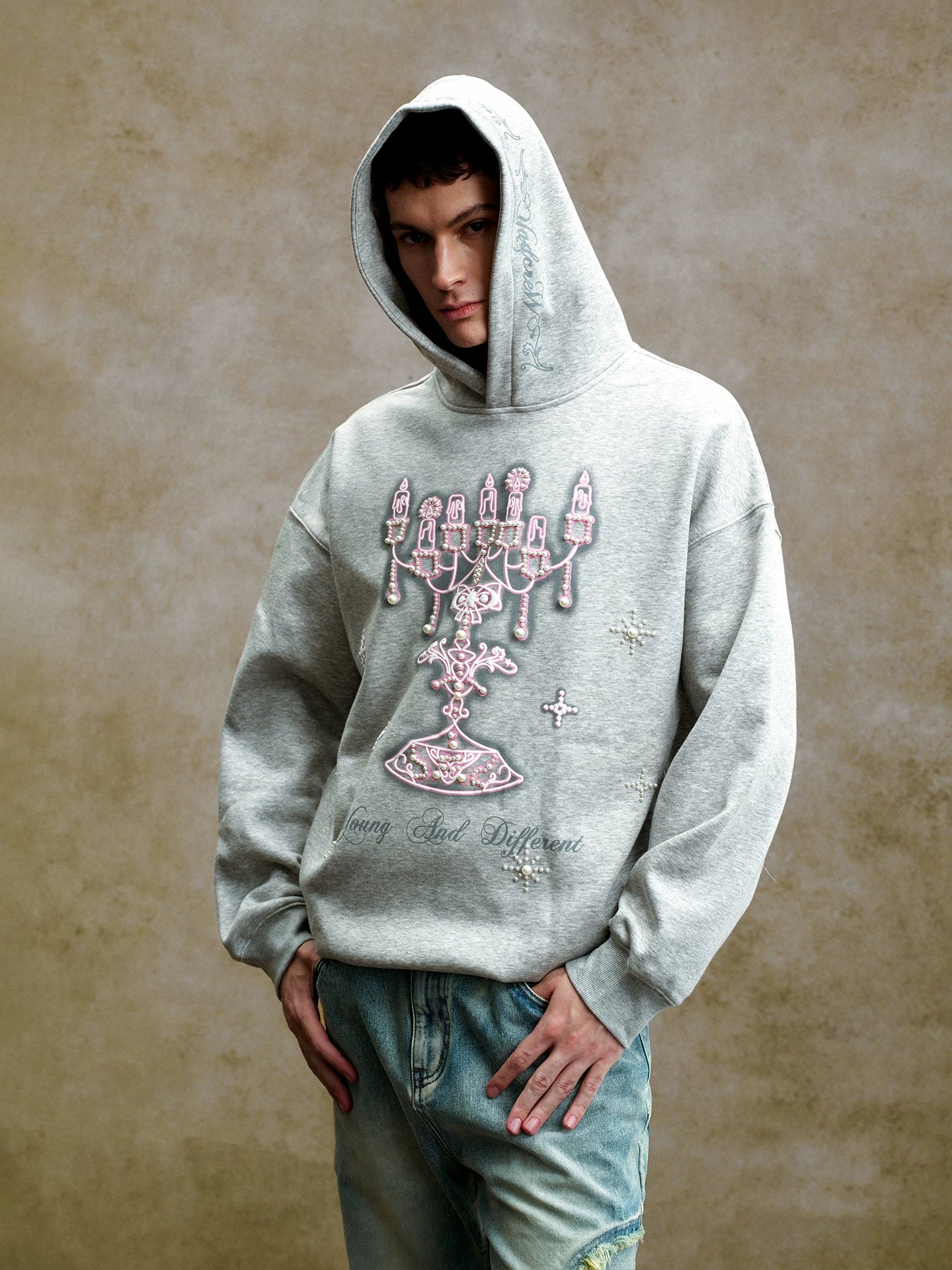 Chandelier Embellished Oversized Graphic Hoodie