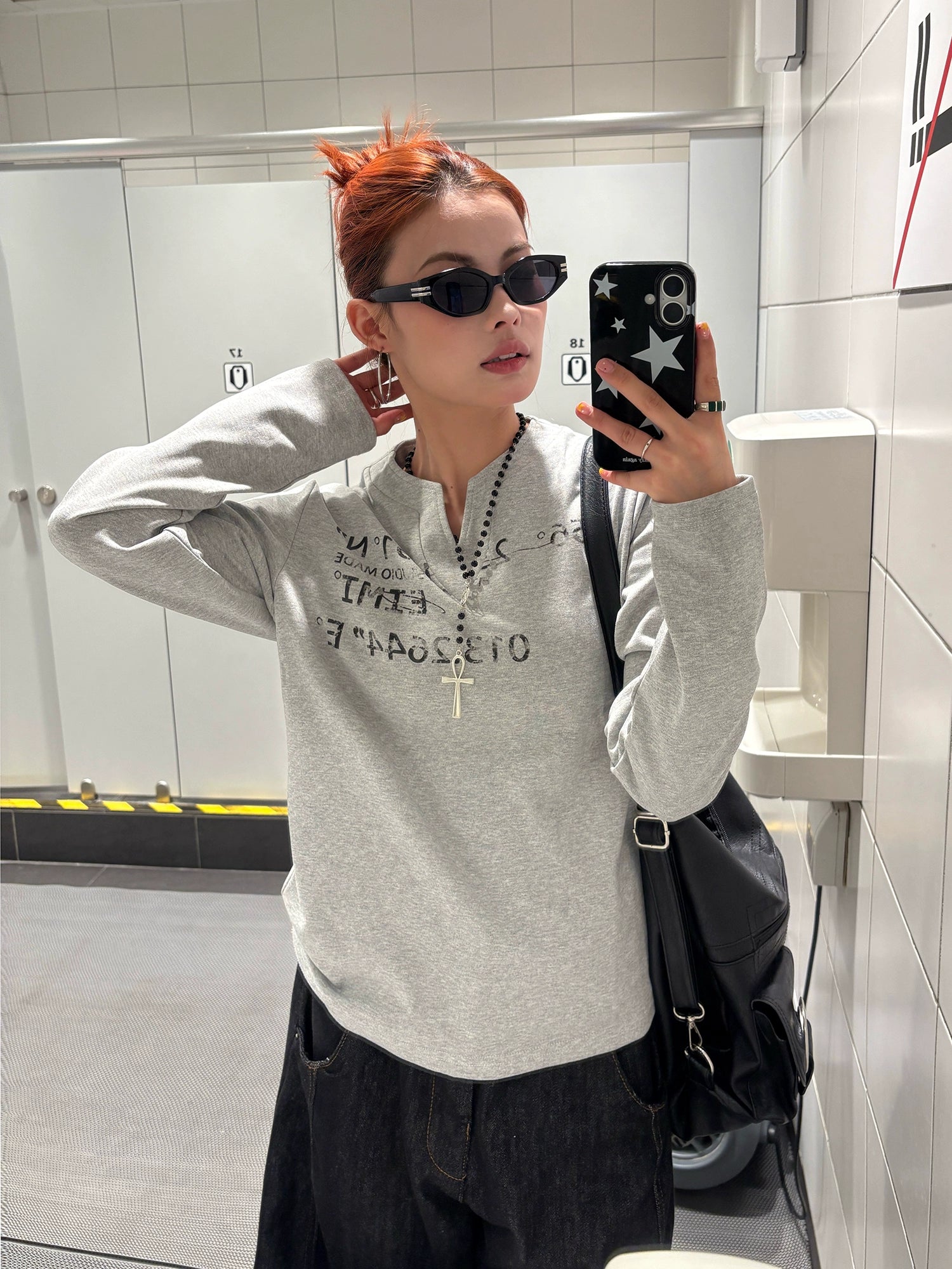 Minimal Script Grey Henley Top