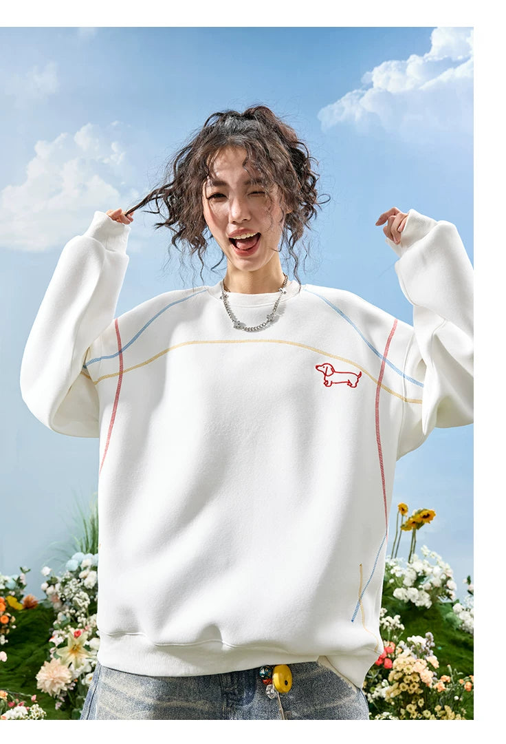 Dachshund Embroidered Oversized Crewneck Sweatshirt