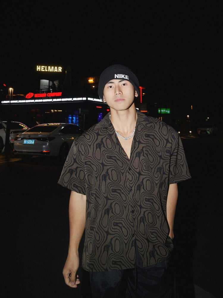 Black & Olive Abstract Pattern Short Sleeve Shirt