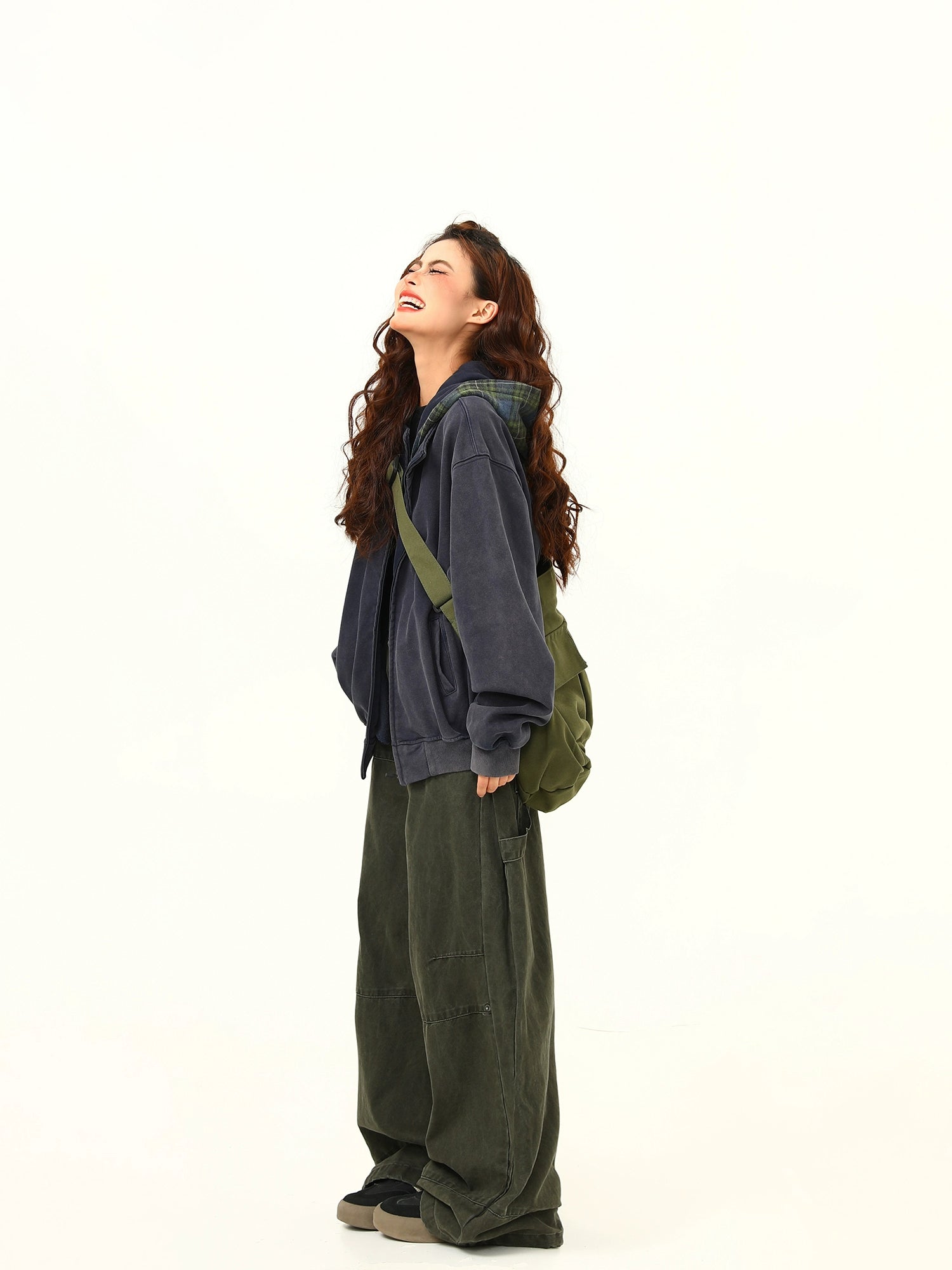 Plaid Hooded Oversized Zip Jacket