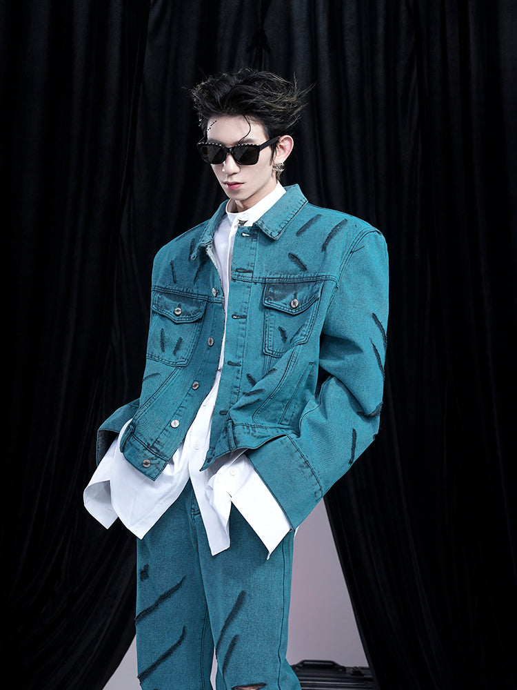 Teal Denim Jacket and Flare Jeans Setup