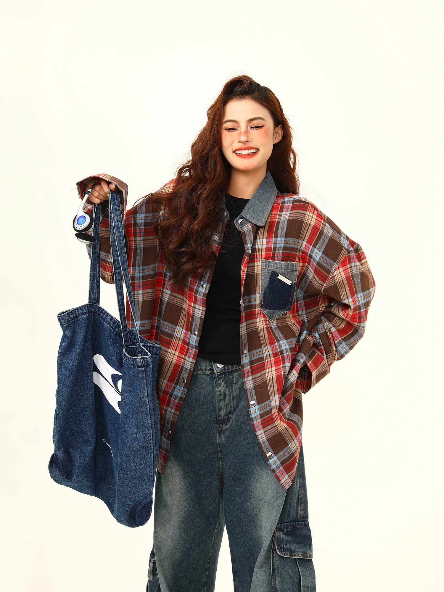 Plaid Patchwork Shirt Jacket