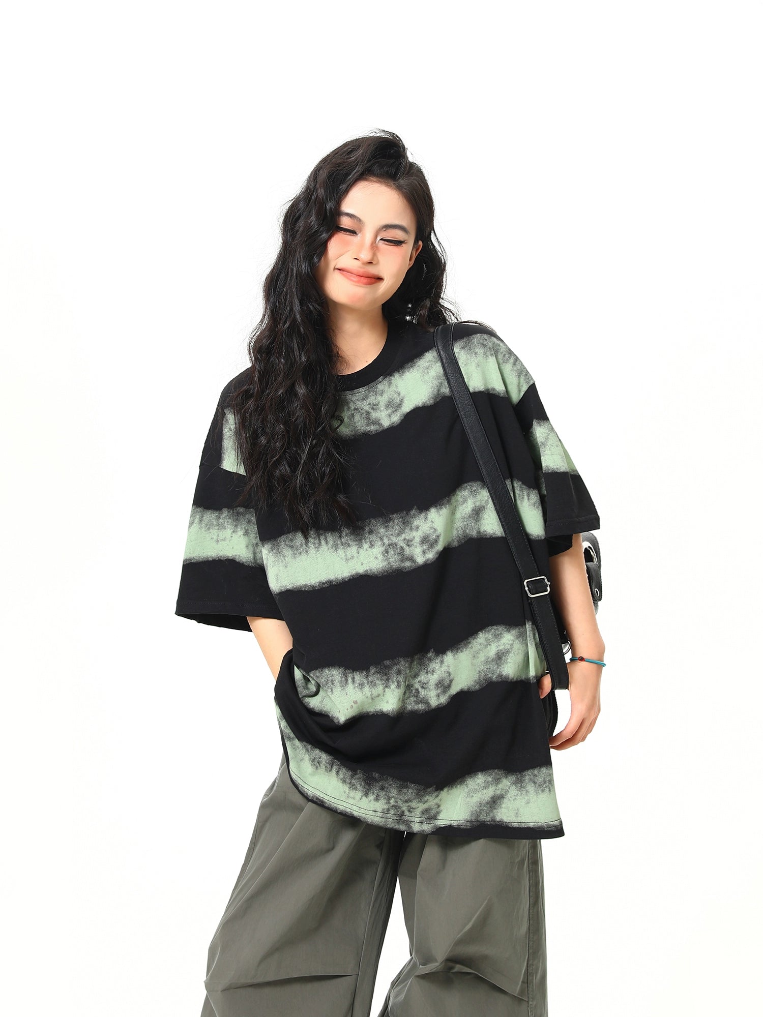 Acid Wash Striped Oversized Tee