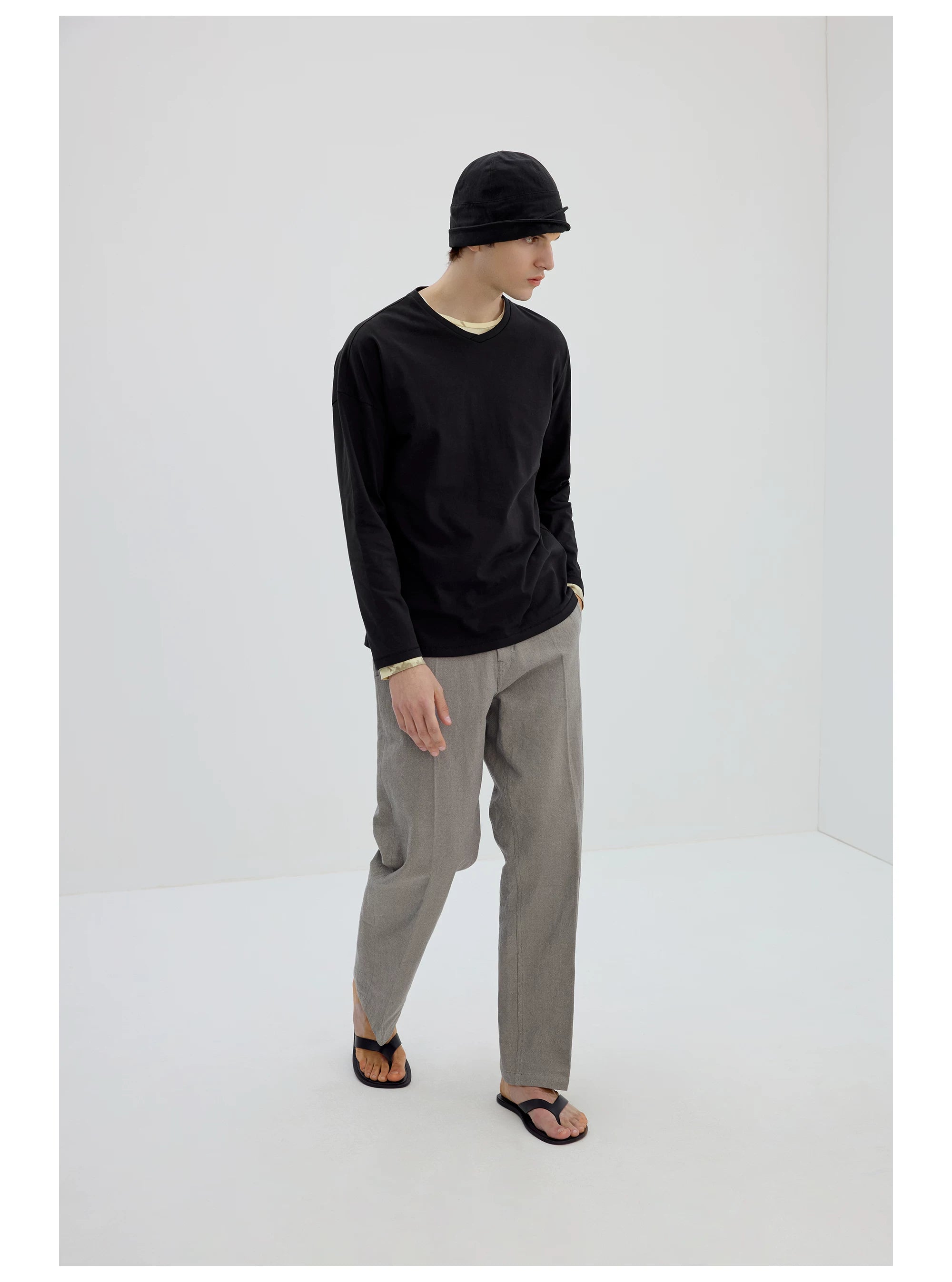 Relaxed V-Neck Long-Sleeve Tee