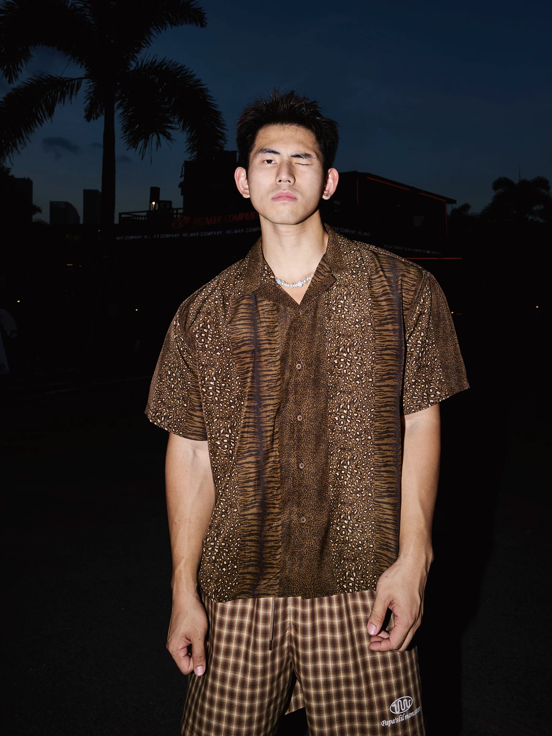 Bronze Animal Jacquard Boxy Button-Up Shirt