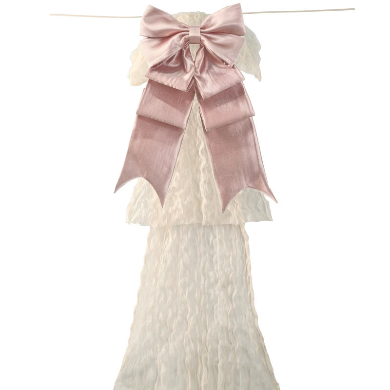 Victorian Ivory Layered Lace Skirt with Pink Bows