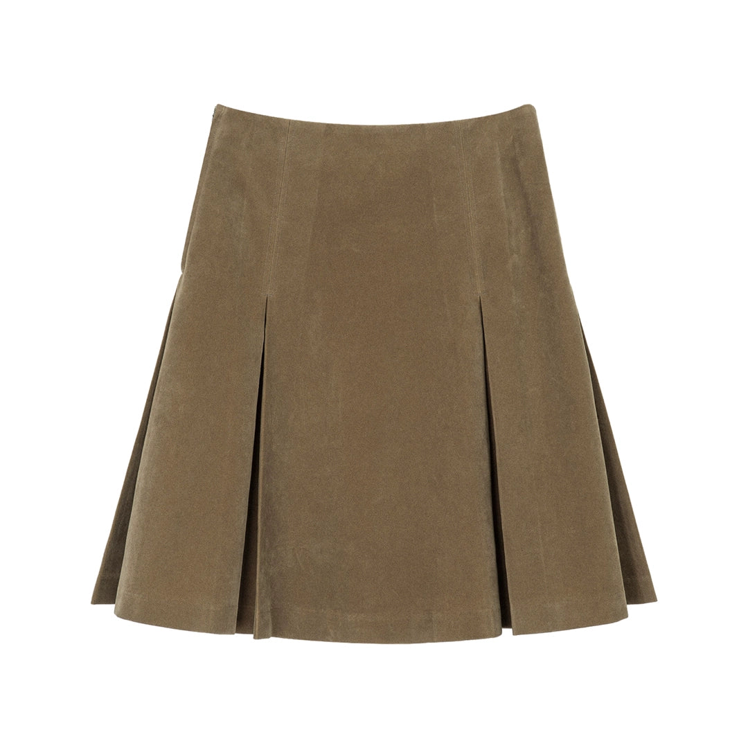 Olive Dune Pleated Mini Skirt