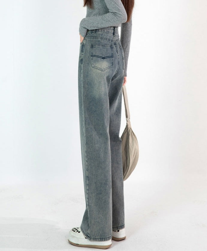 High-Waisted Faded Wide Leg Jeans