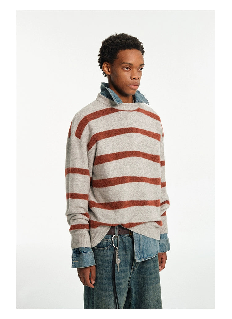 Contrast Stripe Crew Neck Knit Sweater