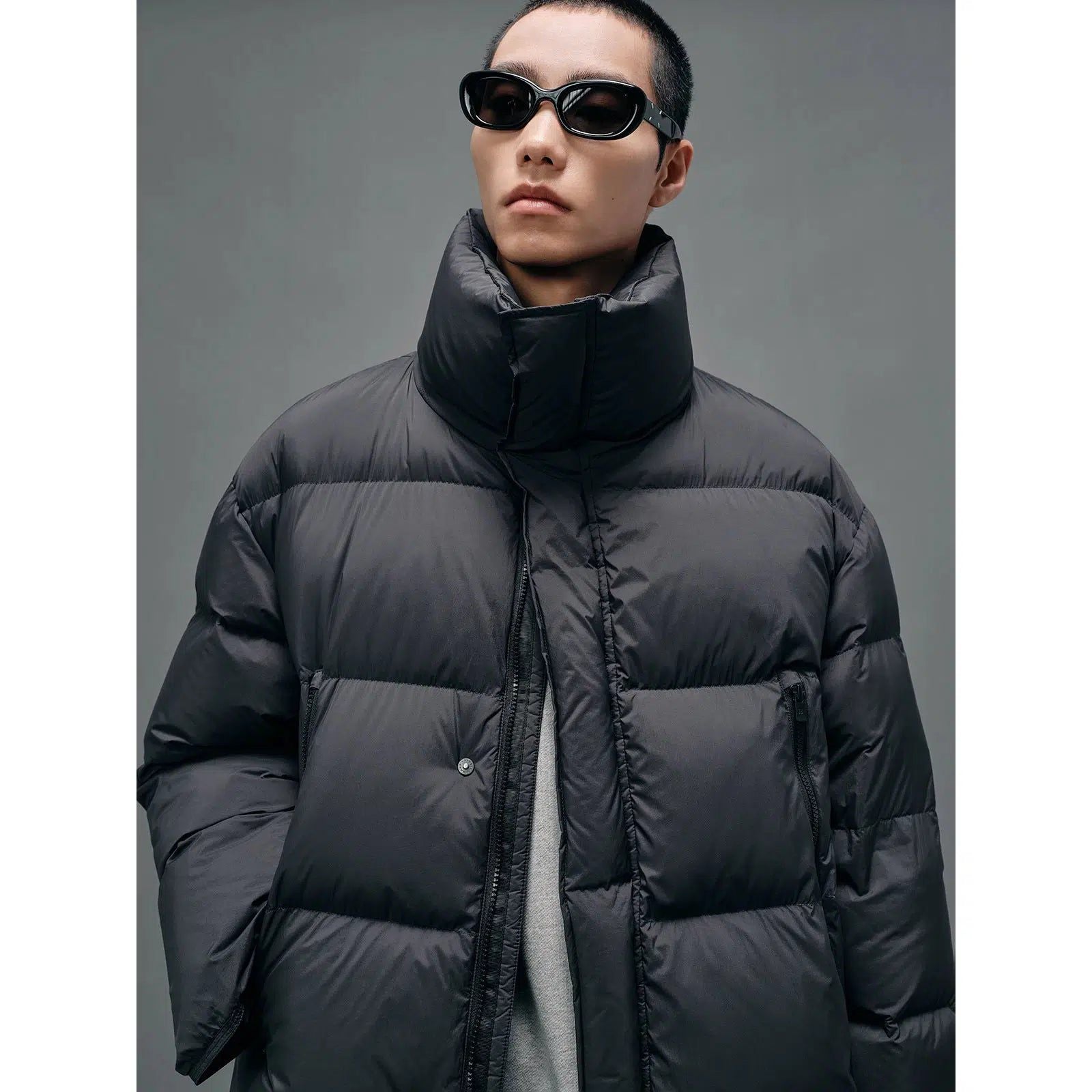 Oversized Down Jacket in Solid Color - chiclara