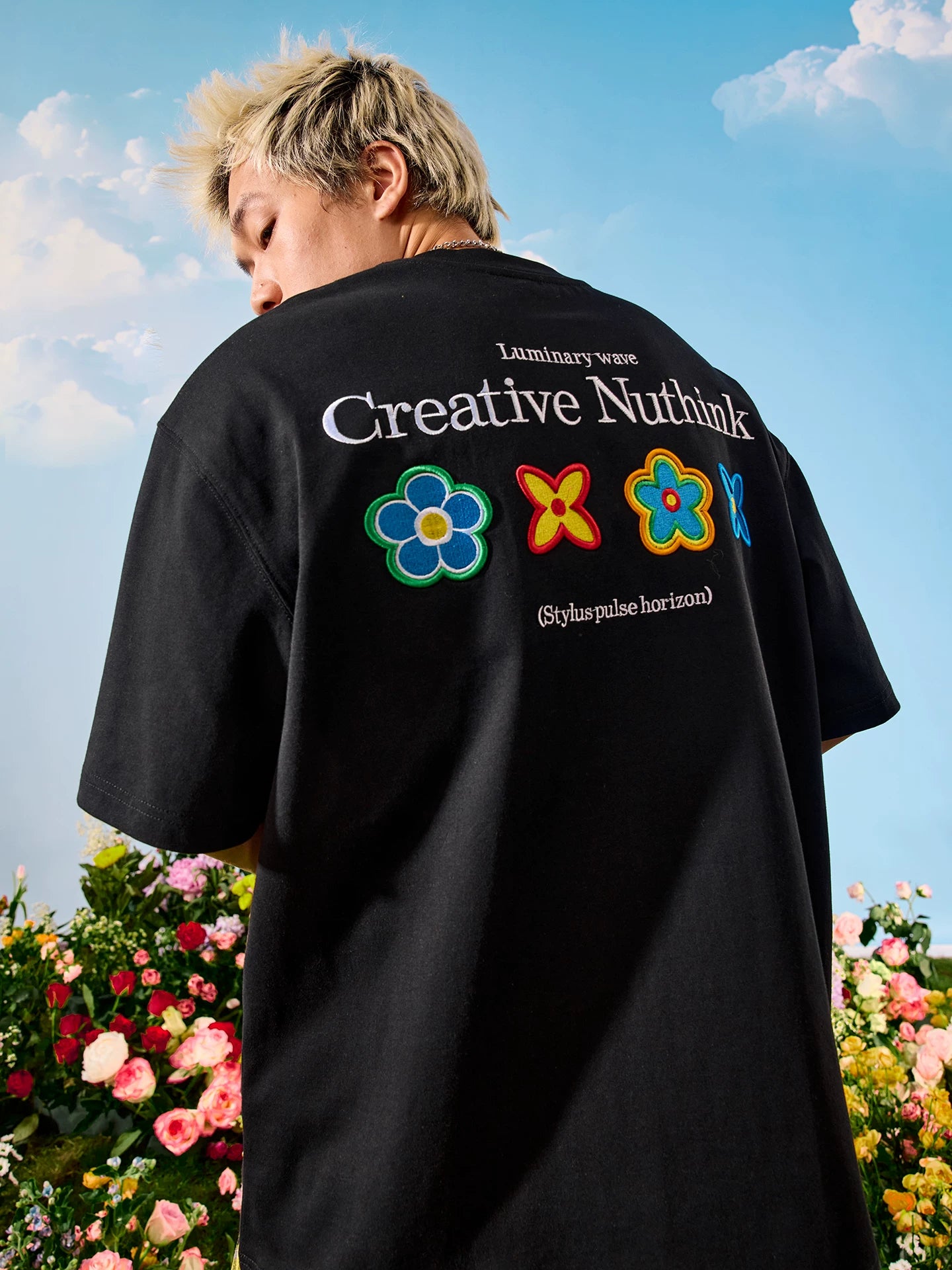Oversized Floral Patch Graphic T-Shirt