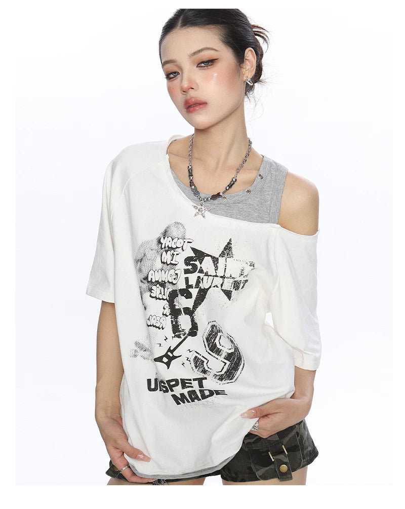 Rebel Static Layered Off-Shoulder Graphic Tee