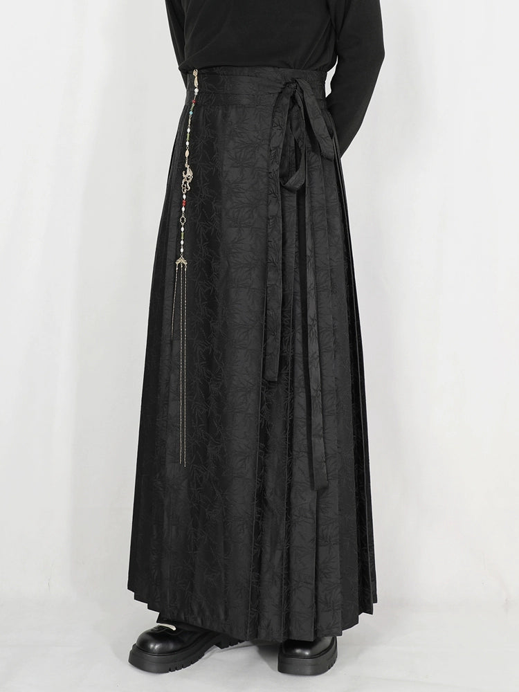 Black Jacquard Pleated Horse-Face Skirt