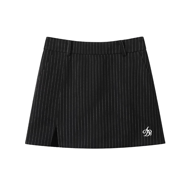 Pinstripe Mini Skort - Classic Business Chic Skirt-Shorts Combo