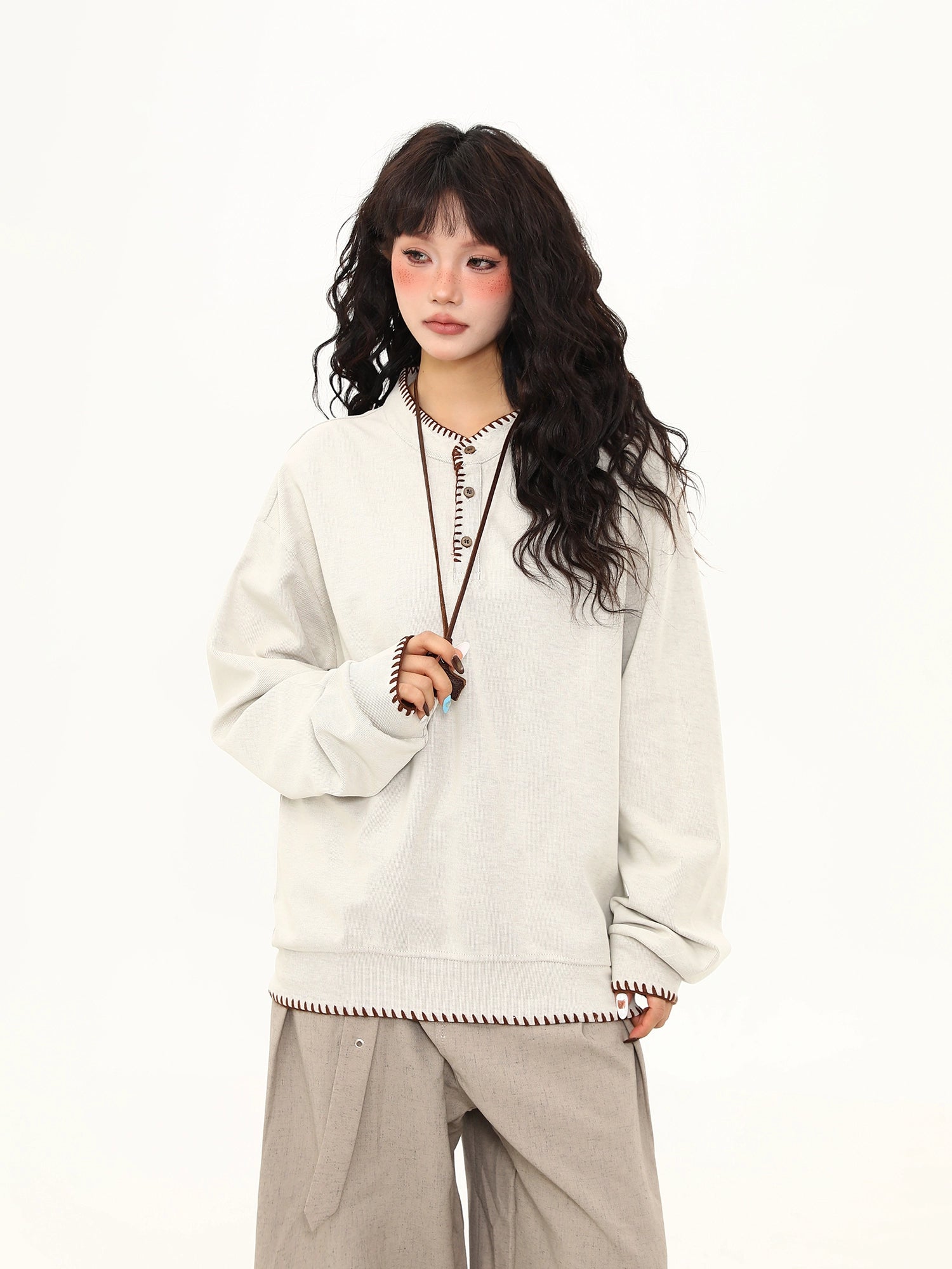 Oat Stitch Henley Sweatshirt