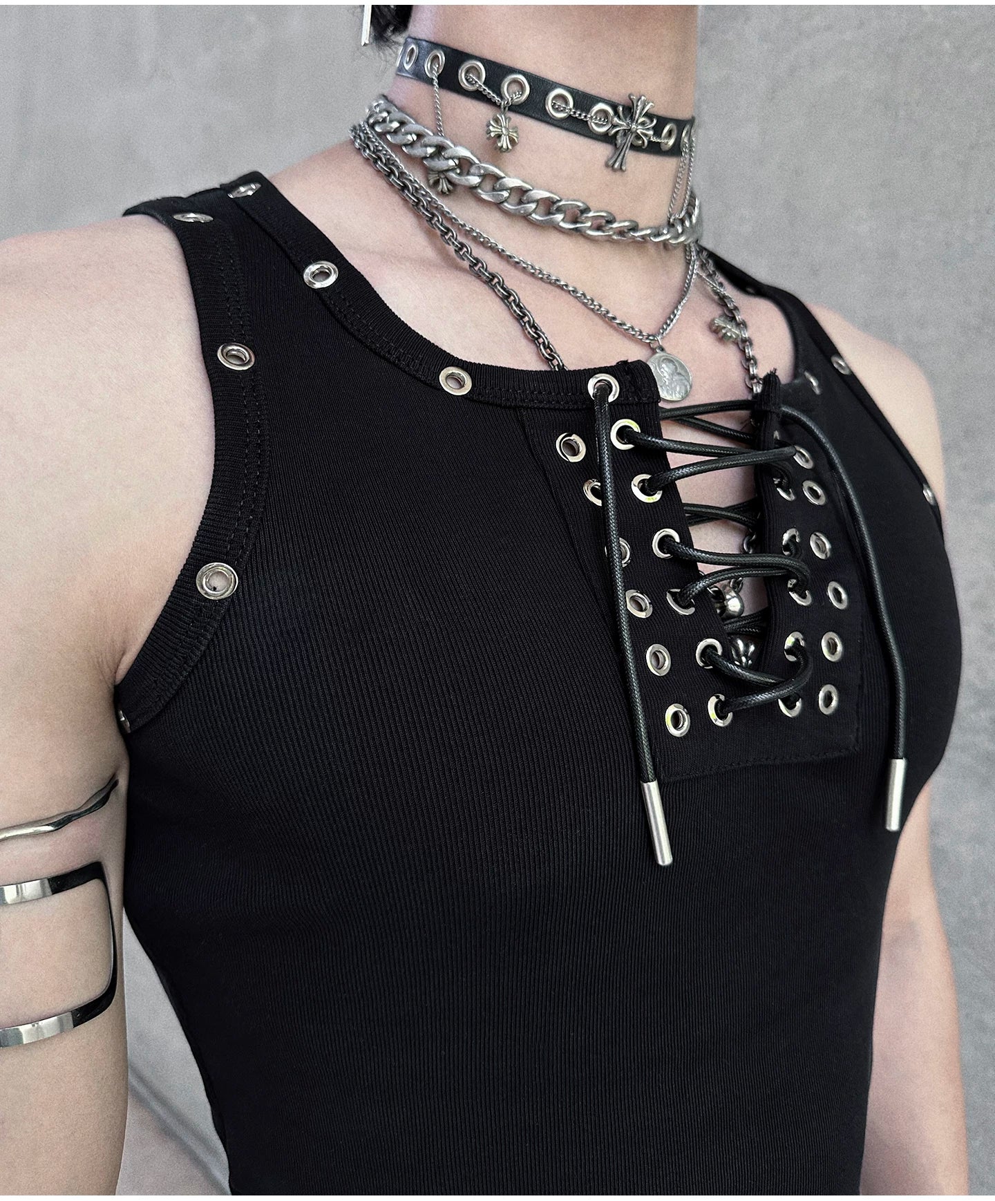 Nightlock Rivet Lace-Up Tank Top