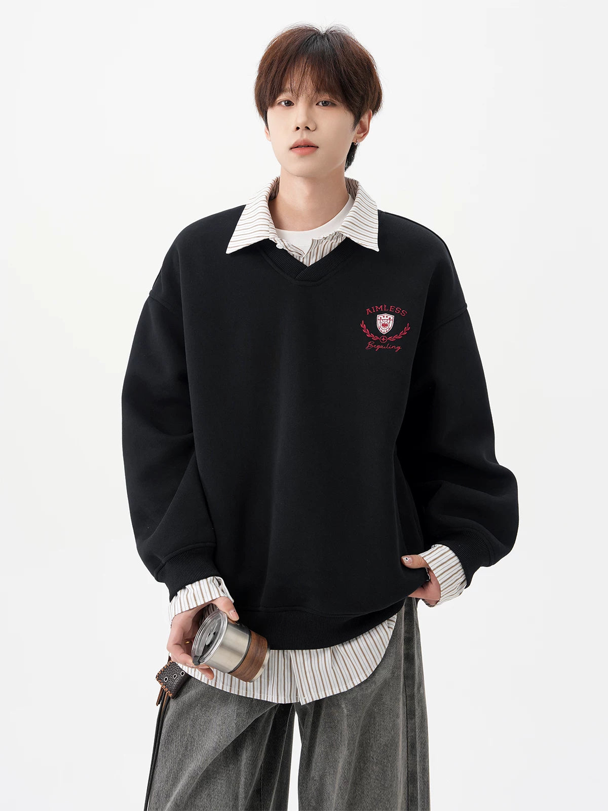 Aimless Crest Layered V-Sweatshirt