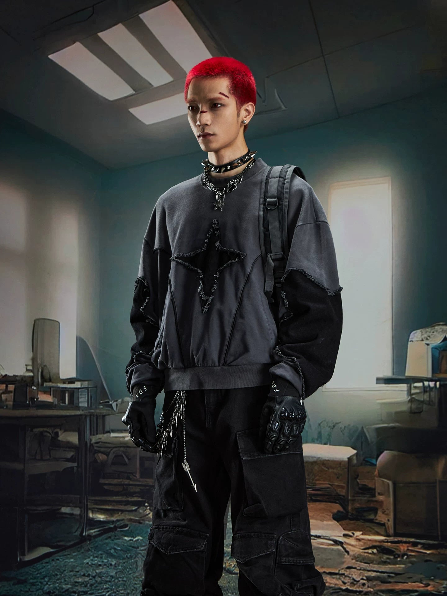 Riftstar Shredded Oversize Crewneck Sweater