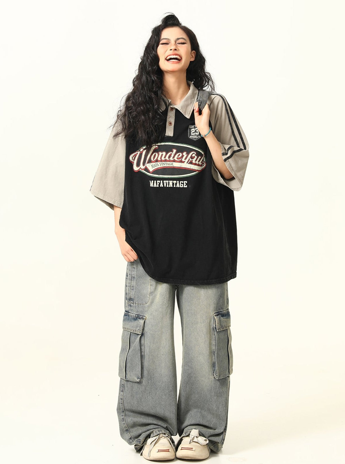 Vintage-Style Oversized Polo T-Shirt