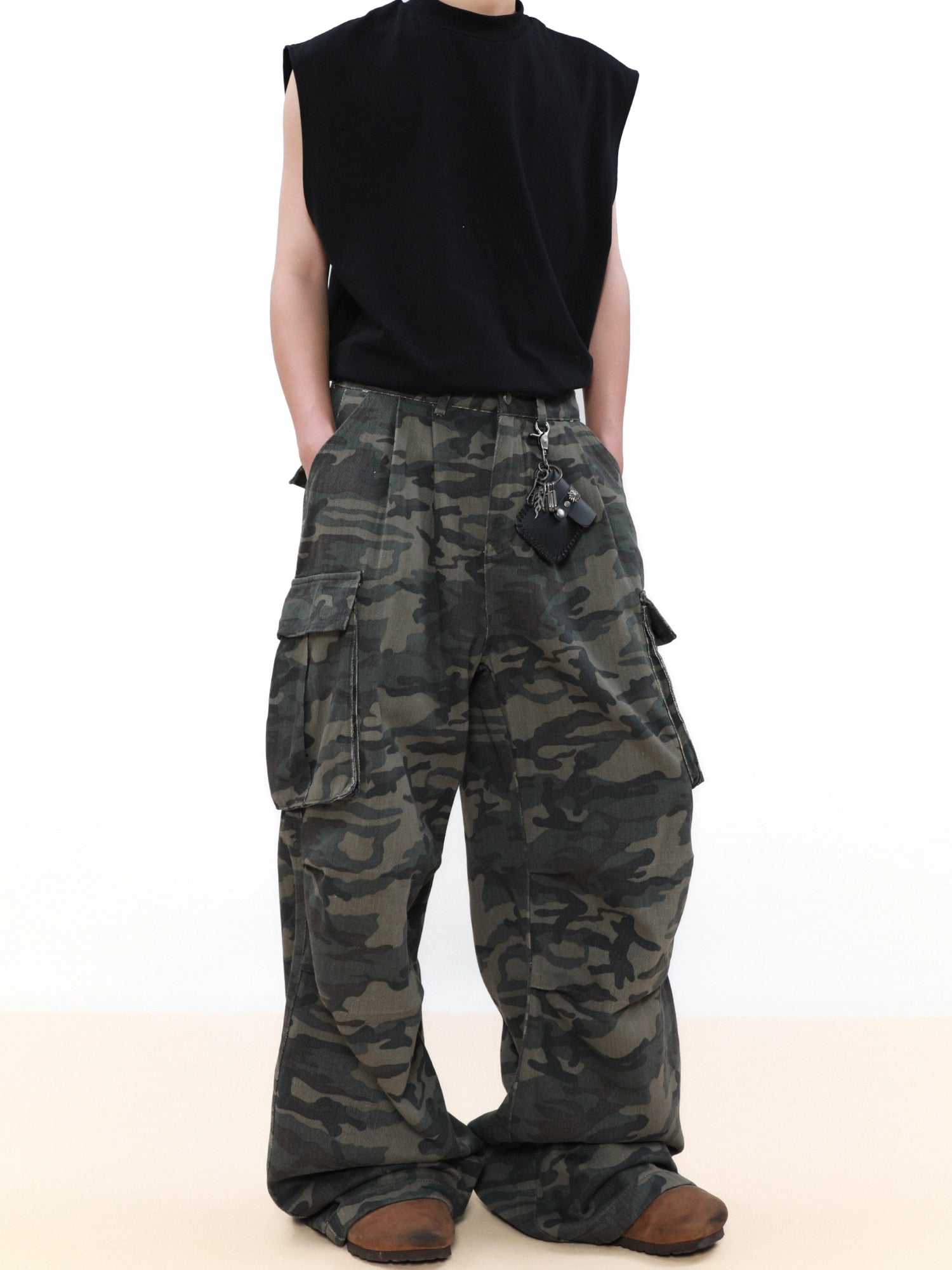 Shadow Camo Wide Leg Cargo Pants